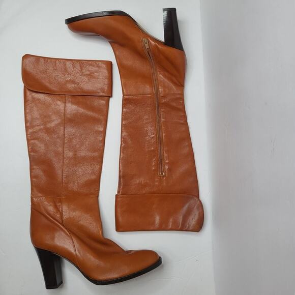 LUMIANI Tall Cognac High Heel Leather Boot Size 7.5 - Picture 1 of 11
